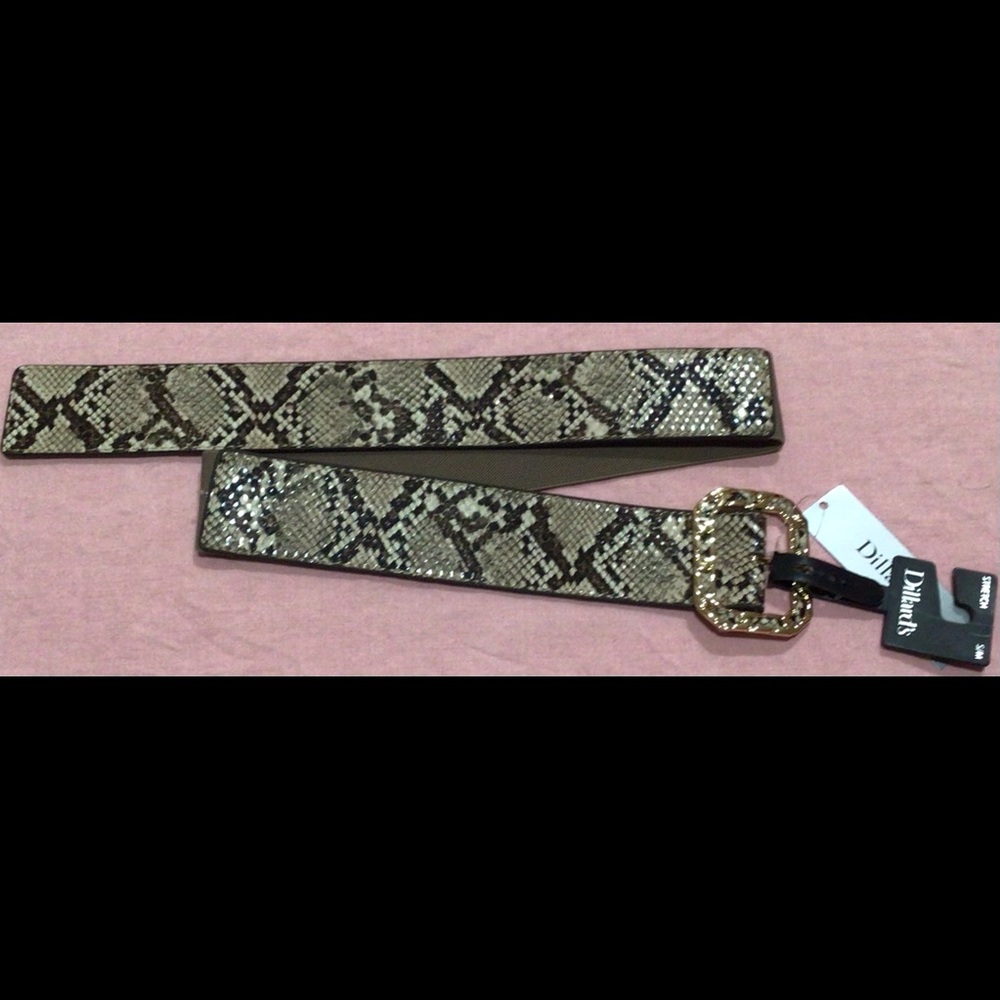 NWT Dillards brand tan snake print stretch belt size S/M